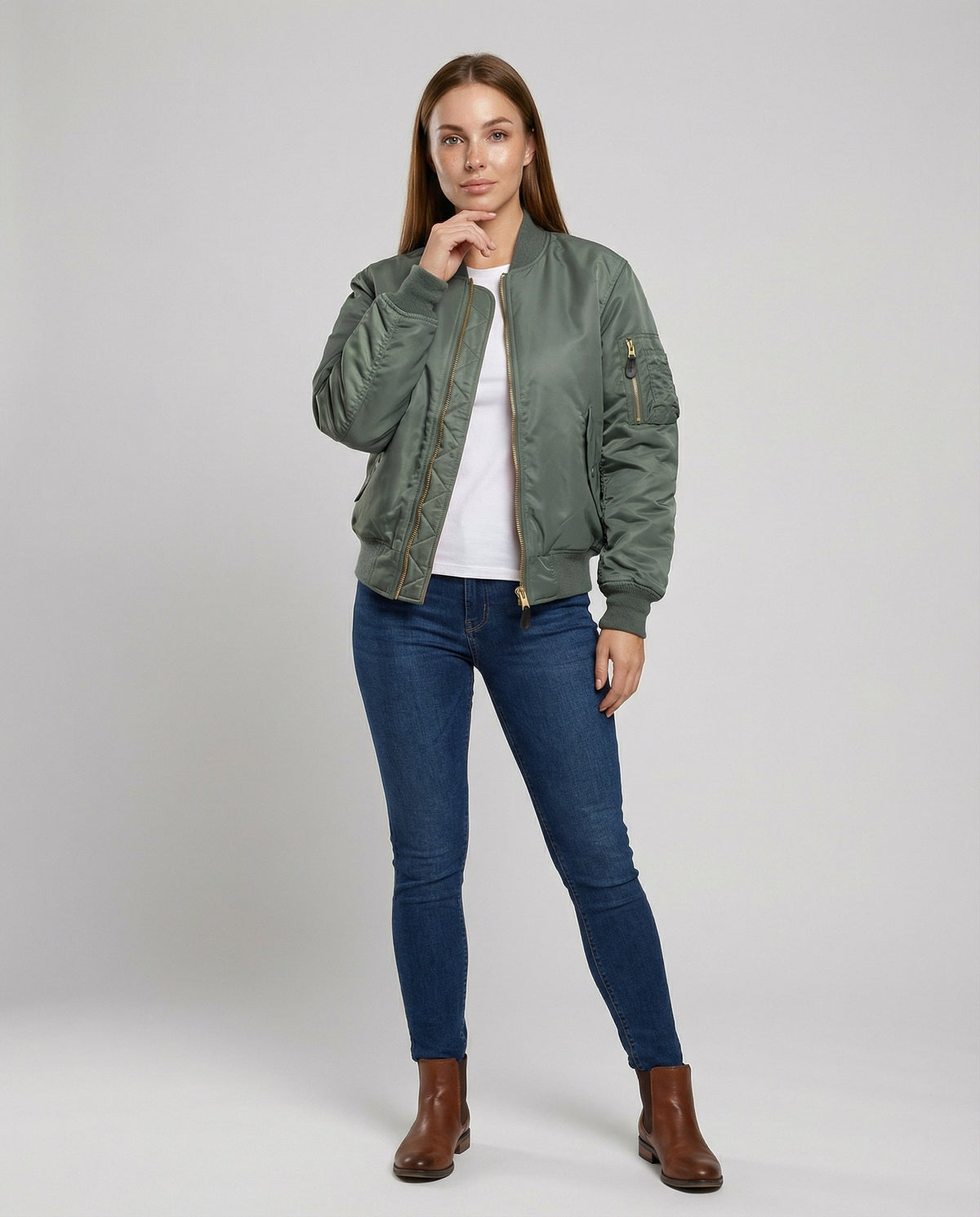 Ladies' Bomber Jacket with Ribbed Cuffs and Zip