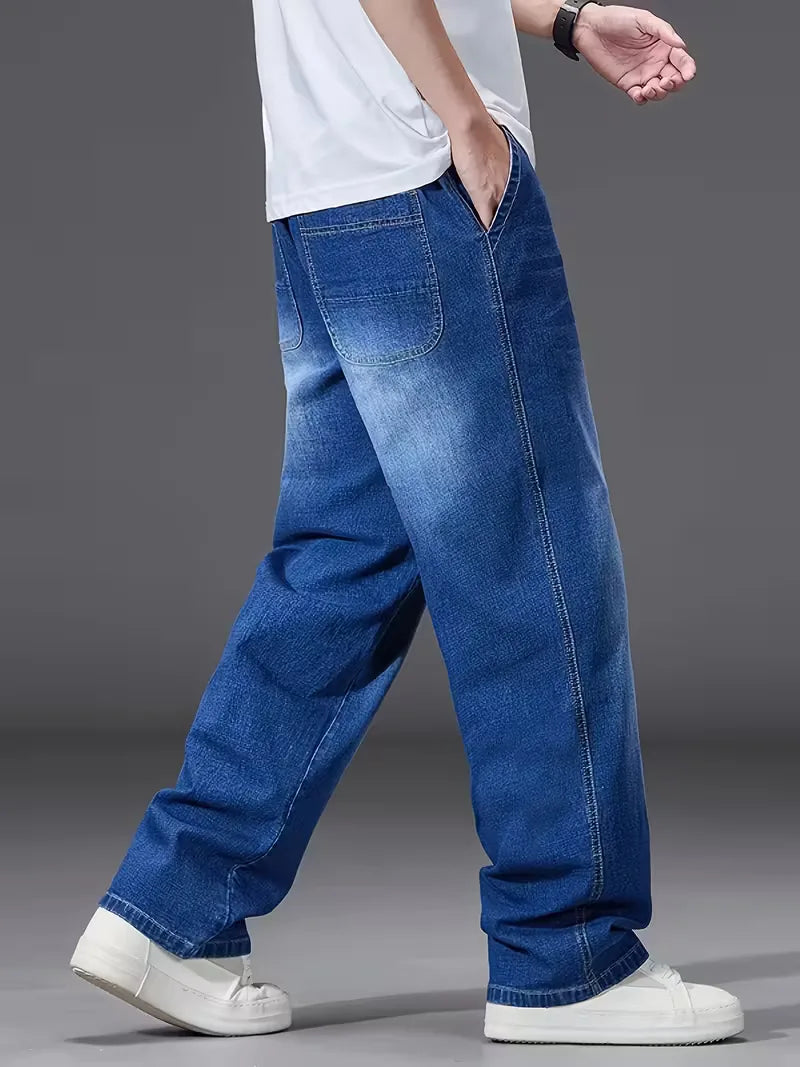Men's Elasticated Trousers, Loose Fit Denim