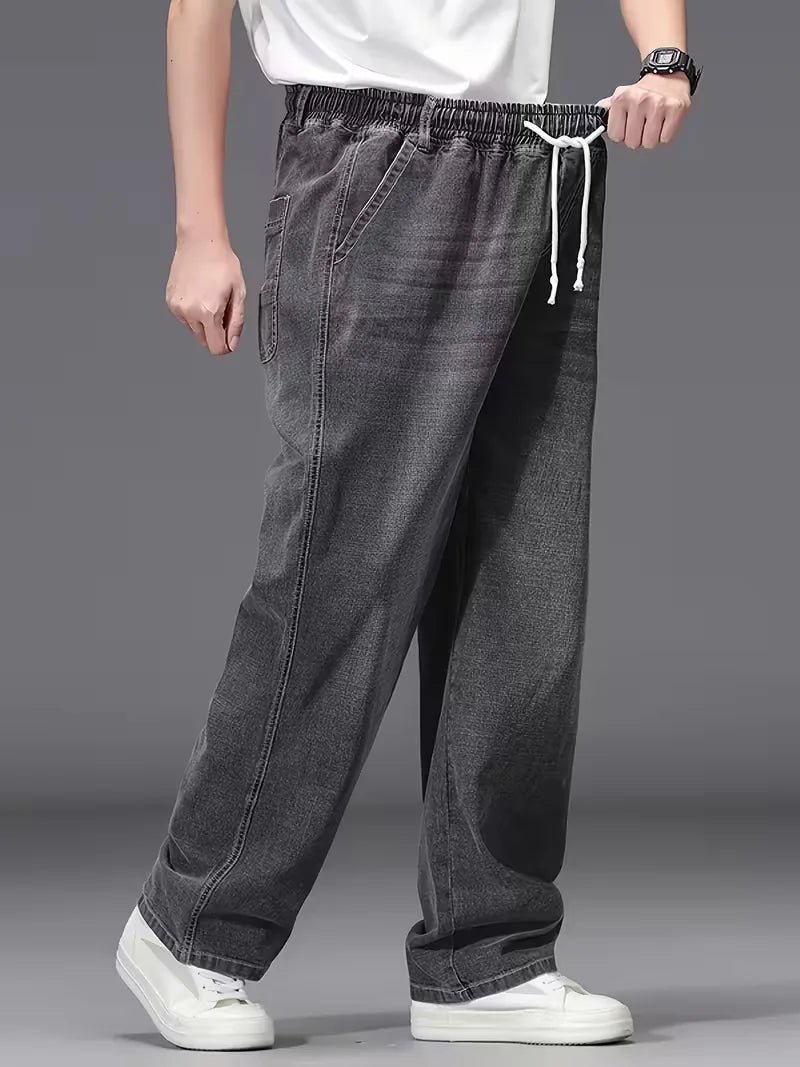 Men's Elasticated Trousers, Loose Fit Denim