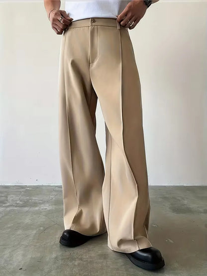Pantalon plissé avec jambe droite ample