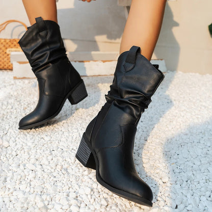 Brown Leather Boots with Comfortable Heel for Autumn/Winter