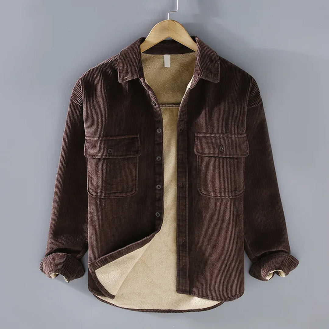 Warm Vintage Casual Men's Shirt with Fleece Lining