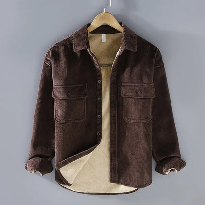 Warm Vintage Casual Men's Shirt with Fleece Lining