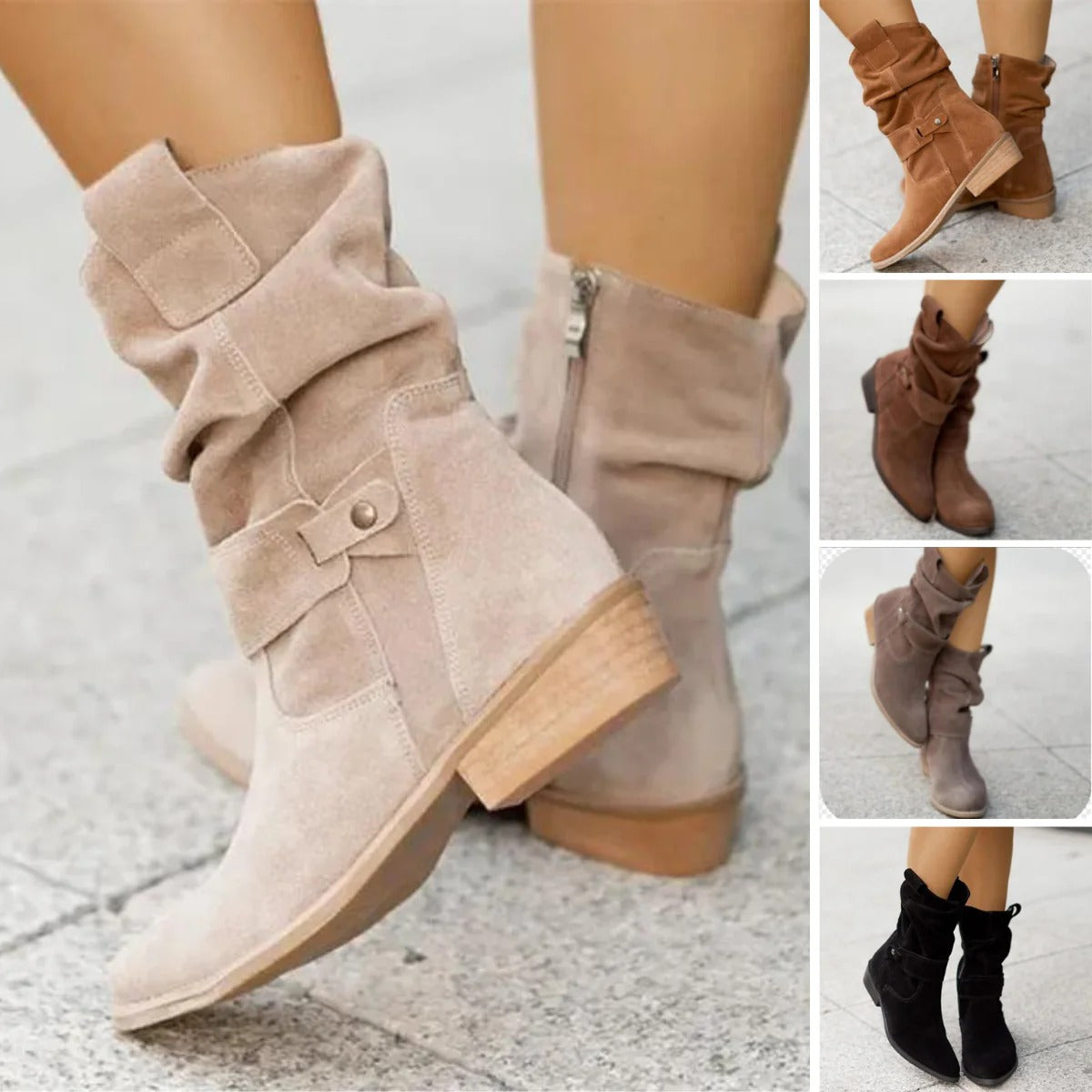 Botins de camurça para mulher, com saltos baixos – Kerstin