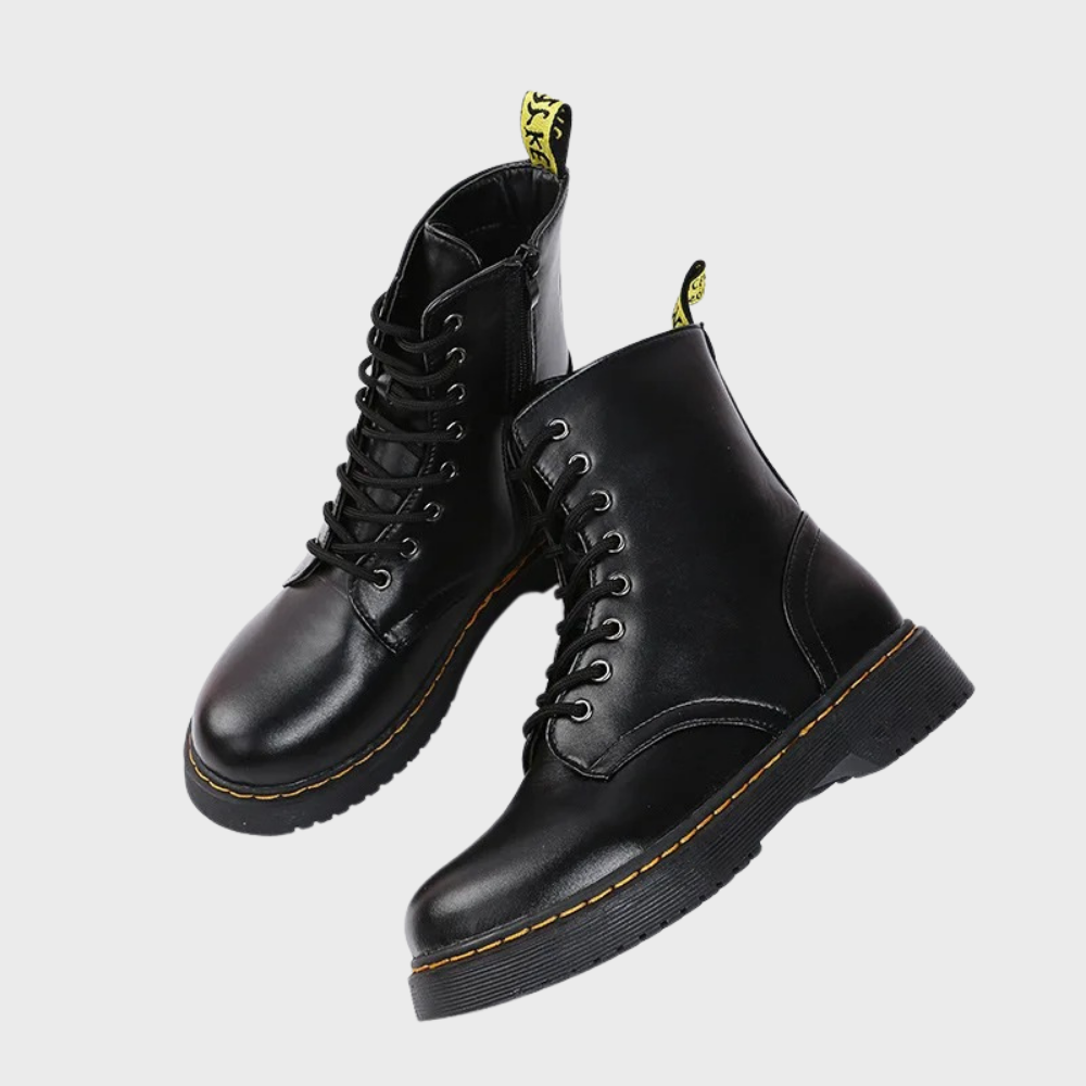 Ladies' Ankle High Combat Boots with Zip and Non-Slip Sole