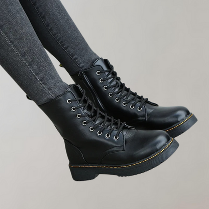 Ladies' Ankle High Combat Boots with Zip and Non-Slip Sole