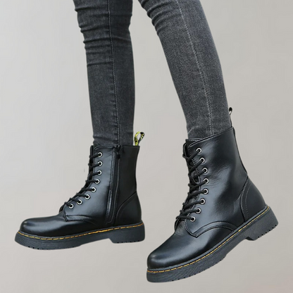 Ladies' Ankle High Combat Boots with Zip and Non-Slip Sole