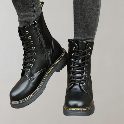 Ladies' Ankle High Combat Boots with Zip and Non-Slip Sole
