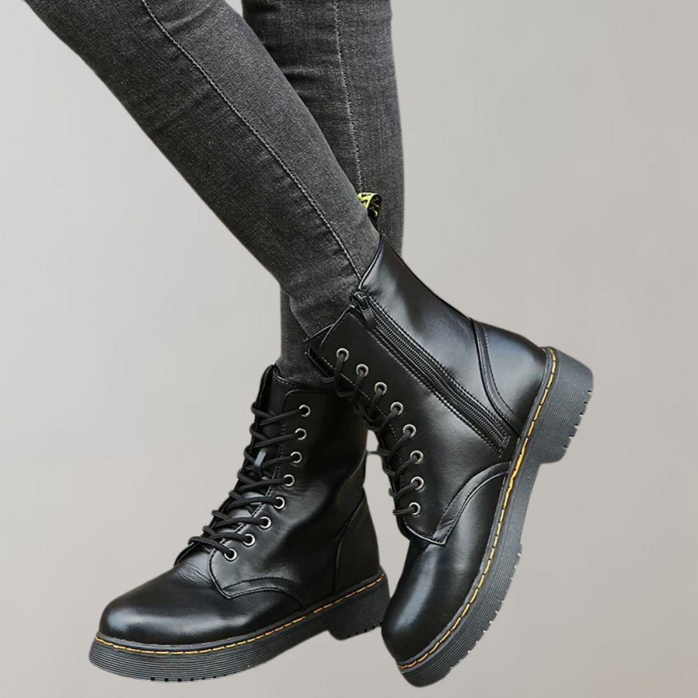 Ladies' Ankle High Combat Boots with Zip and Non-Slip Sole