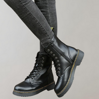 Ladies' Ankle High Combat Boots with Zip and Non-Slip Sole