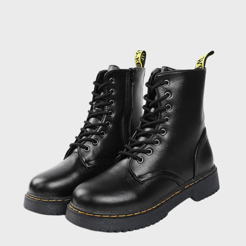 Ladies' Ankle High Combat Boots with Zip and Non-Slip Sole