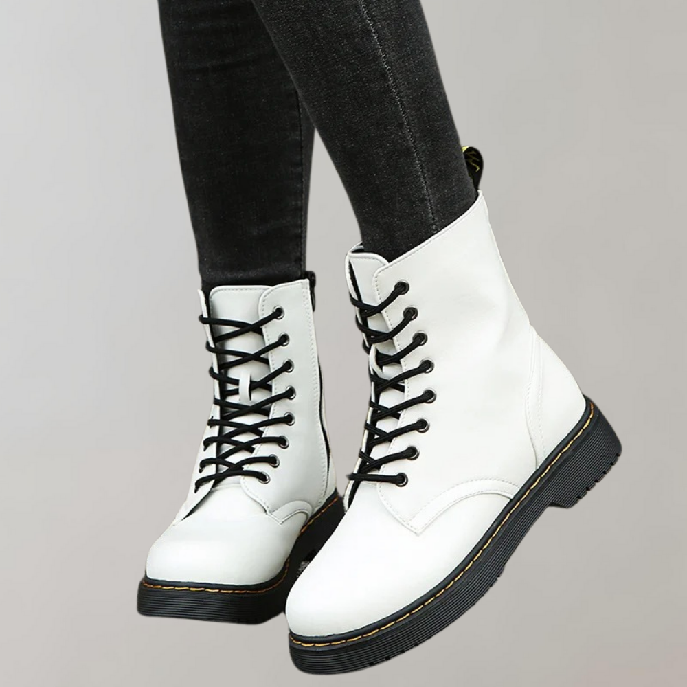Ladies' Ankle High Combat Boots with Zip and Non-Slip Sole