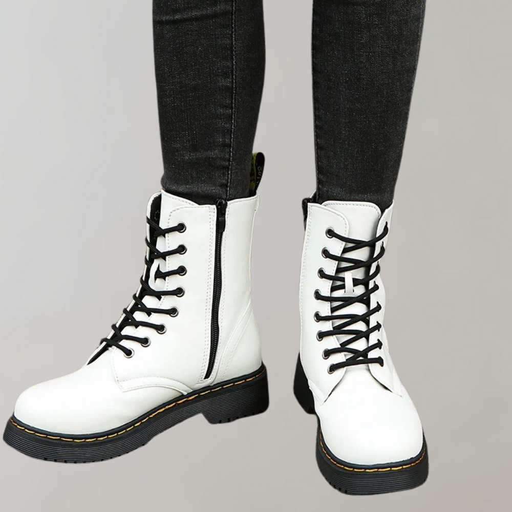 Ladies' Ankle High Combat Boots with Zip and Non-Slip Sole