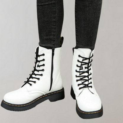 Ladies' Ankle High Combat Boots with Zip and Non-Slip Sole