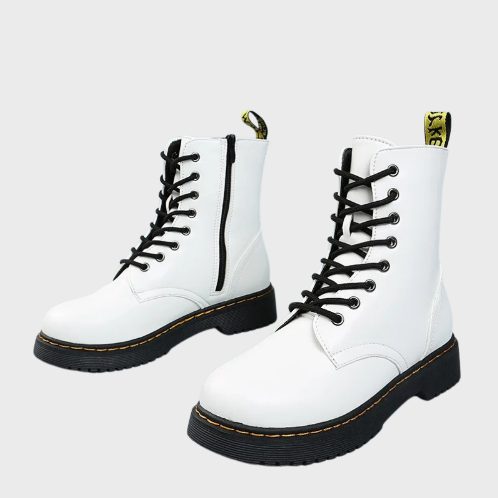 Ladies' Ankle High Combat Boots with Zip and Non-Slip Sole