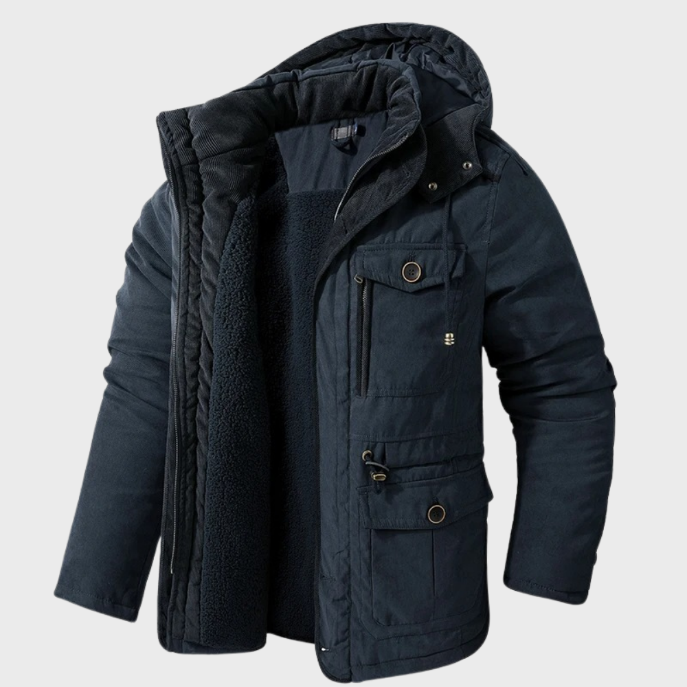 Cappotto invernale da uomo con cappuccio e tasche - Poncho