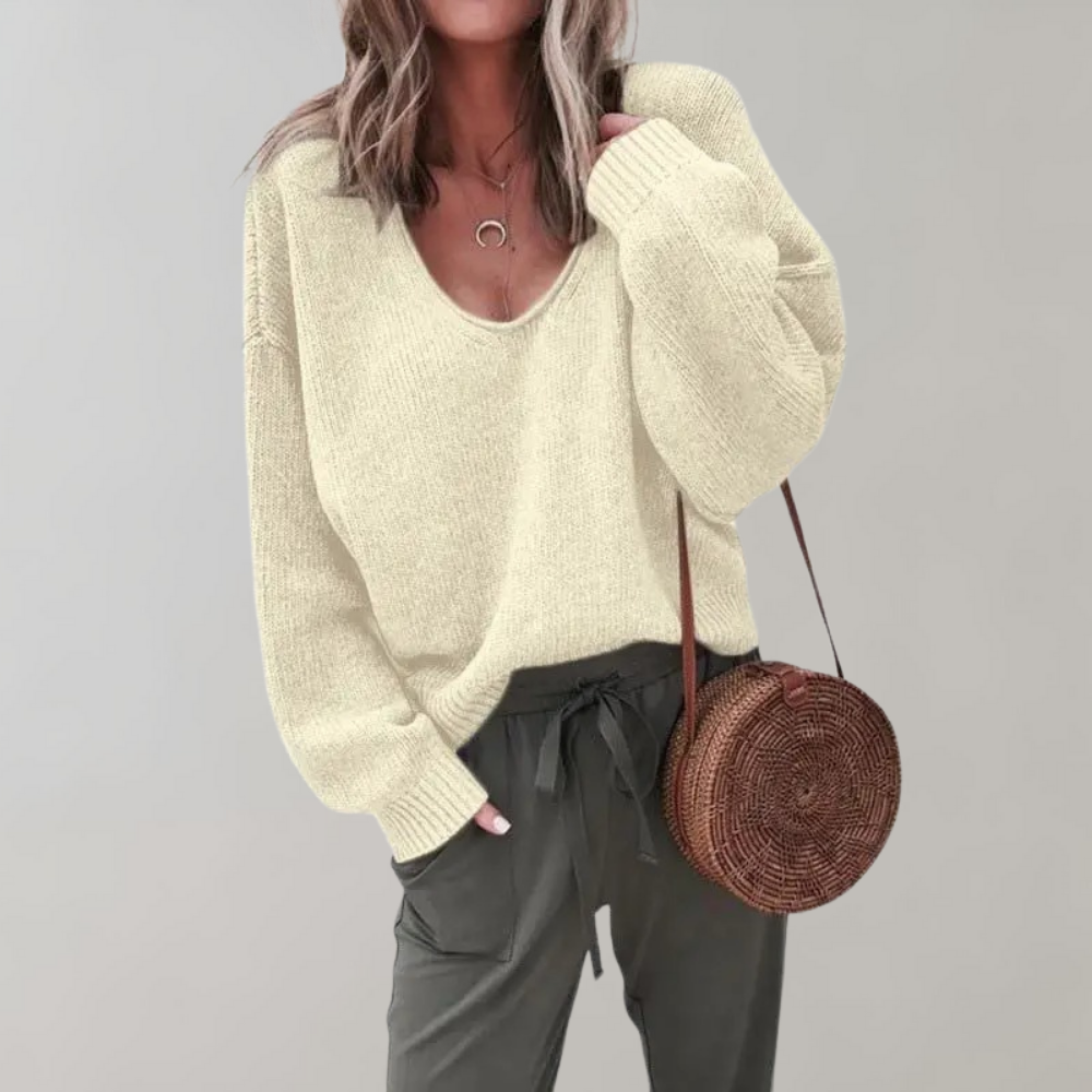 Oversized Knitted V-Neck Women's Jumper
