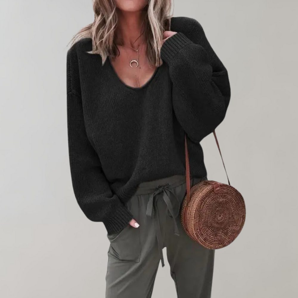 Oversized Knitted V-Neck Women's Jumper