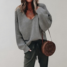 Oversized gebreide damestrui met V-hals