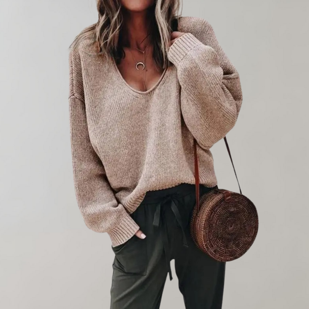Oversized Knitted V-Neck Women's Jumper