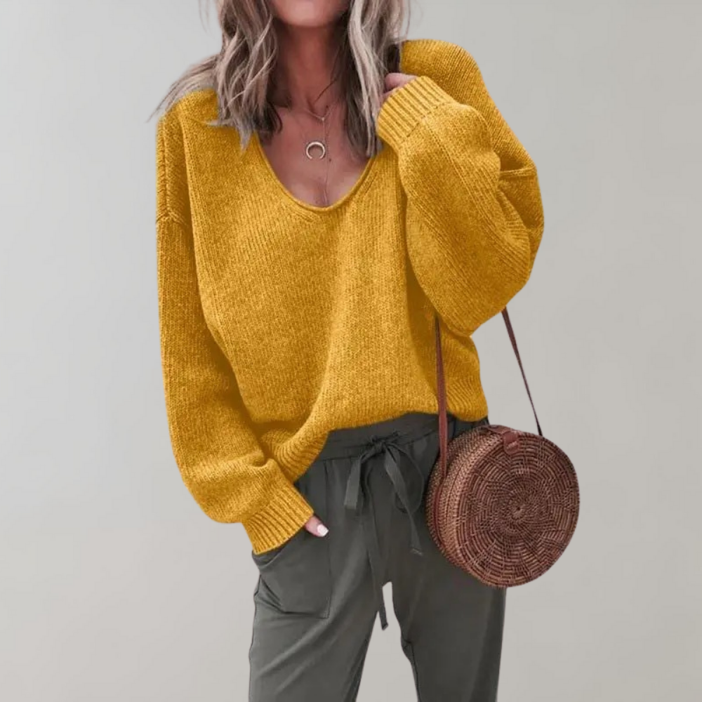 Oversized gebreide damestrui met V-hals