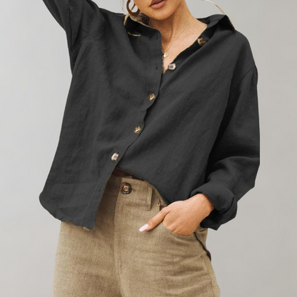 Vintage Linen Blouse with Oversized Fit and Timeless Elegance
