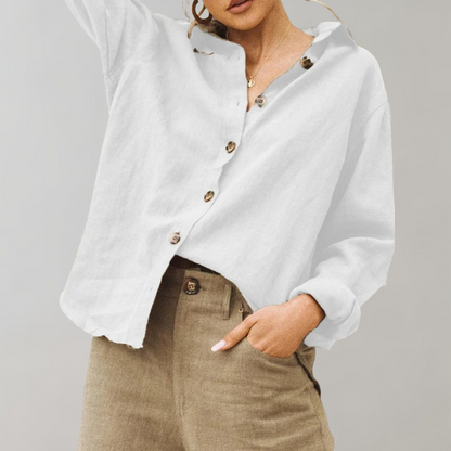 Vintage Linen Blouse with Oversized Fit and Timeless Elegance