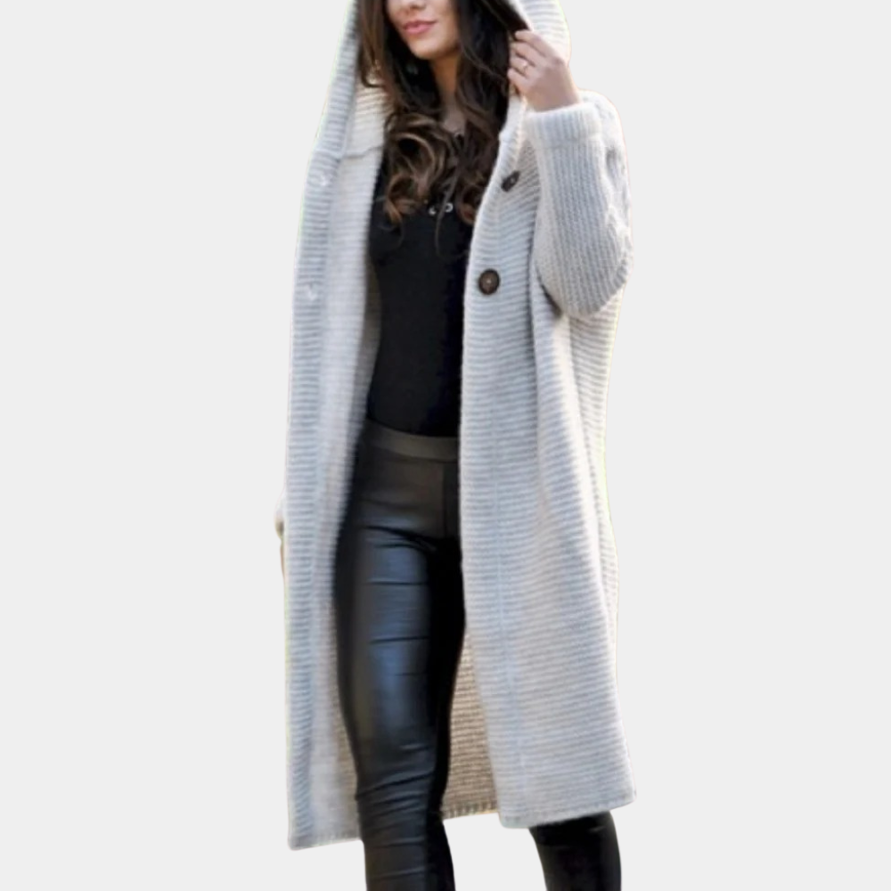Long Knitted Cardigan with Hood - Laiza