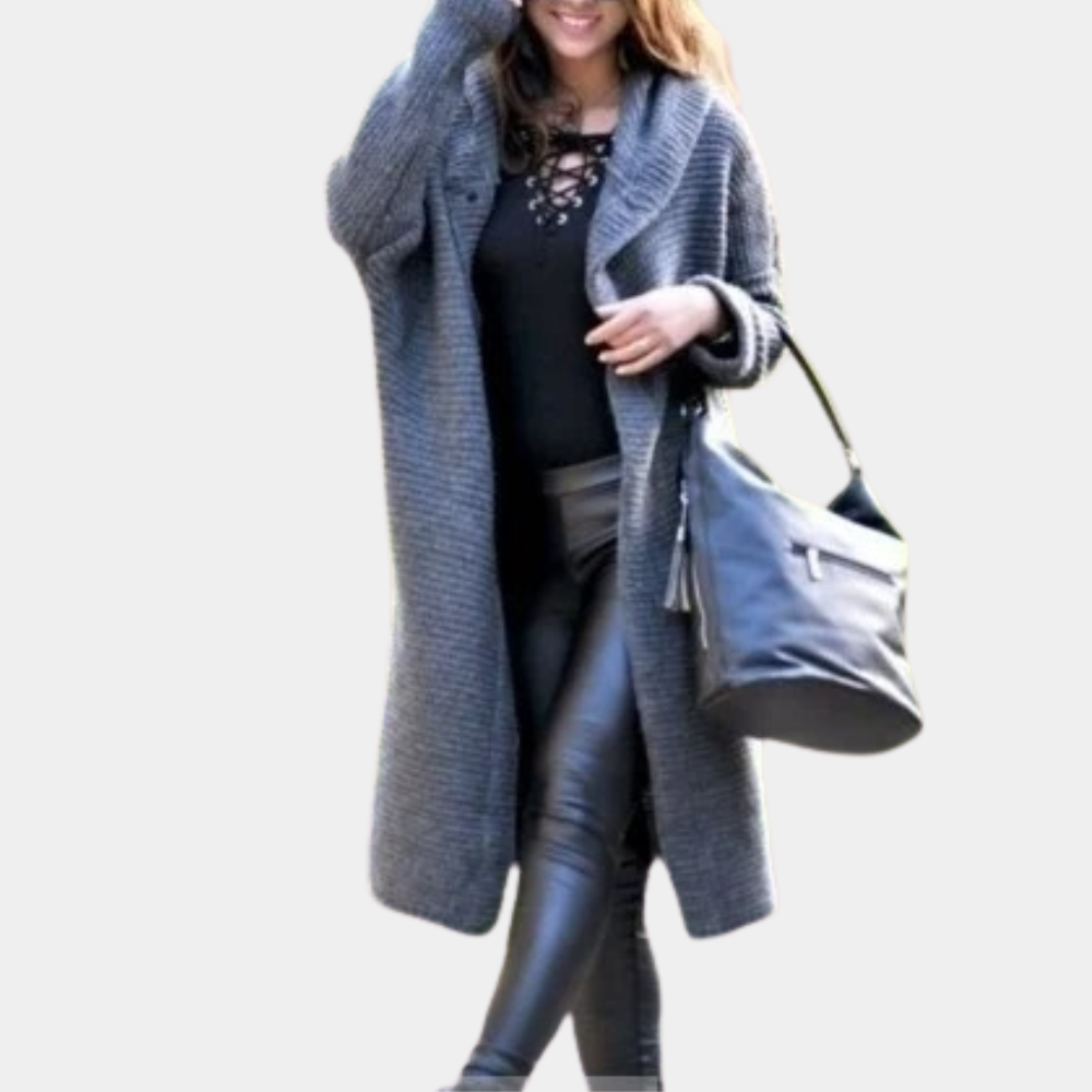 Long Knitted Cardigan with Hood - Laiza