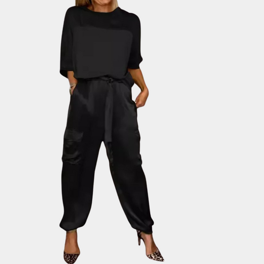 Colbie - Conjunto de mono de satén de dos piezas con estilo para mujer
