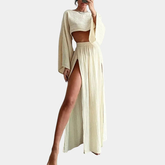 Conjunto casual de duas peças para senhora com racha subida - Charlotte