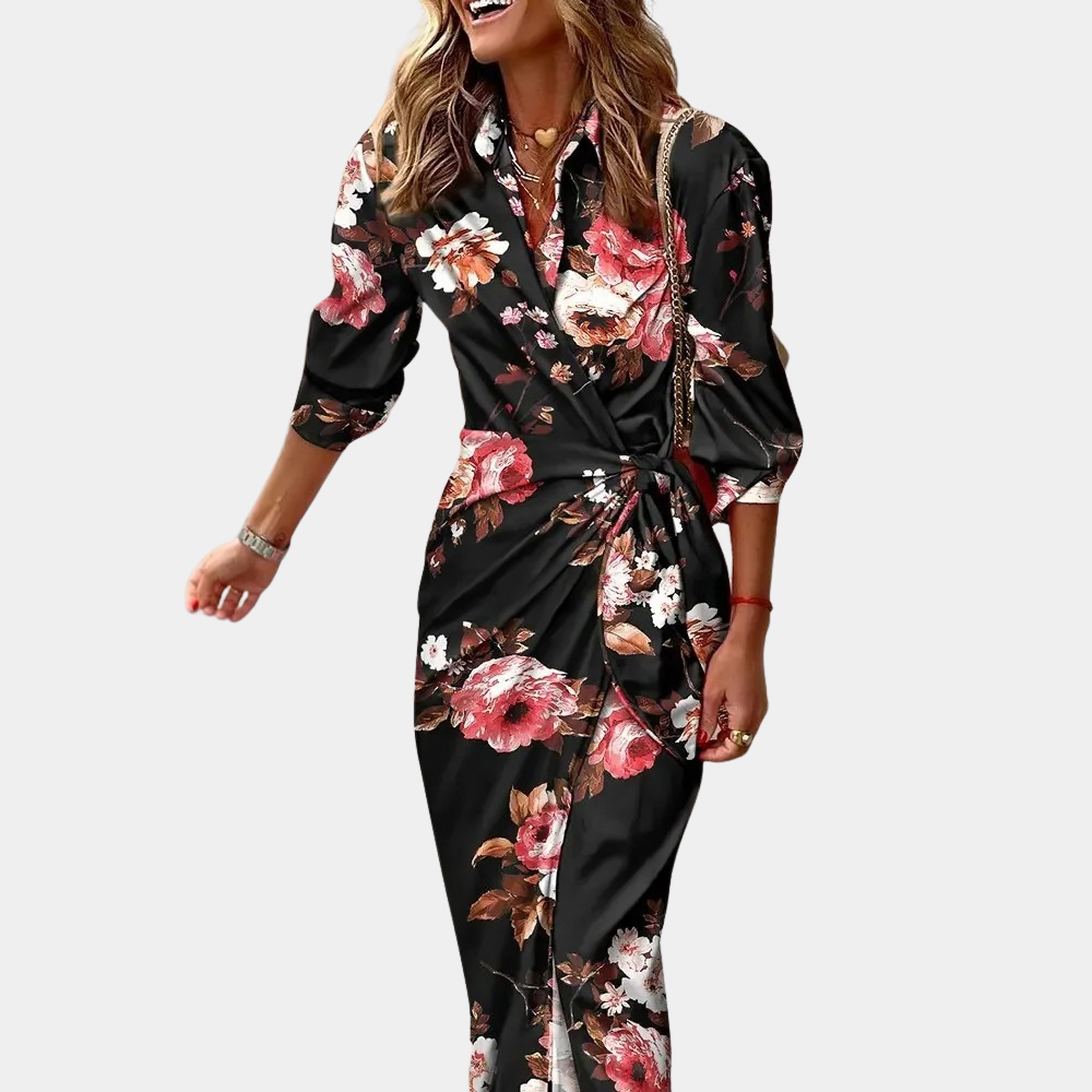 Satin Soft Colourful Maxi Length Wrap Dress - Sabina