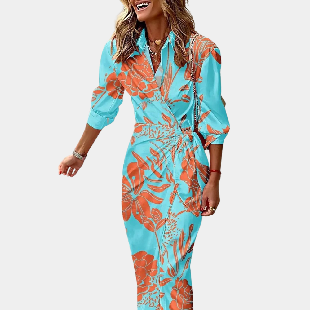 Satin Soft Colourful Maxi Length Wrap Dress - Sabina