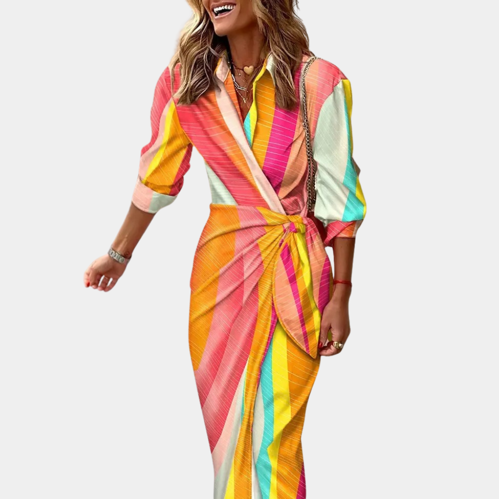 Satin Soft Colourful Maxi Length Wrap Dress - Sabina