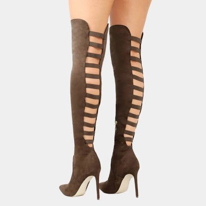 Botas de camurça acima do joelho com salto alto elegante