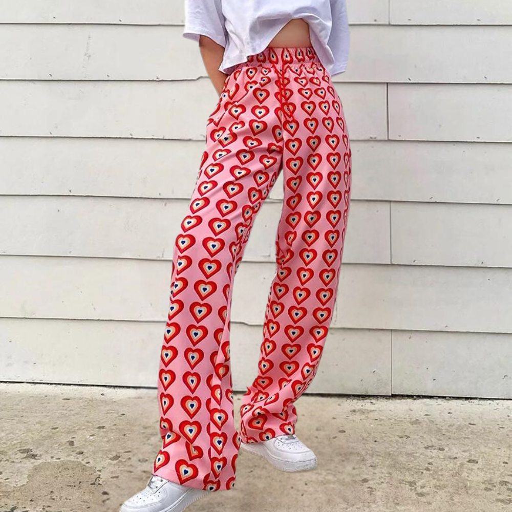 Nadine - Comfortable Lightweight Summer Trousers with Heart Pattern for Women