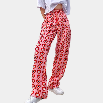 Nadine - Comfortable Lightweight Summer Trousers with Heart Pattern for Women