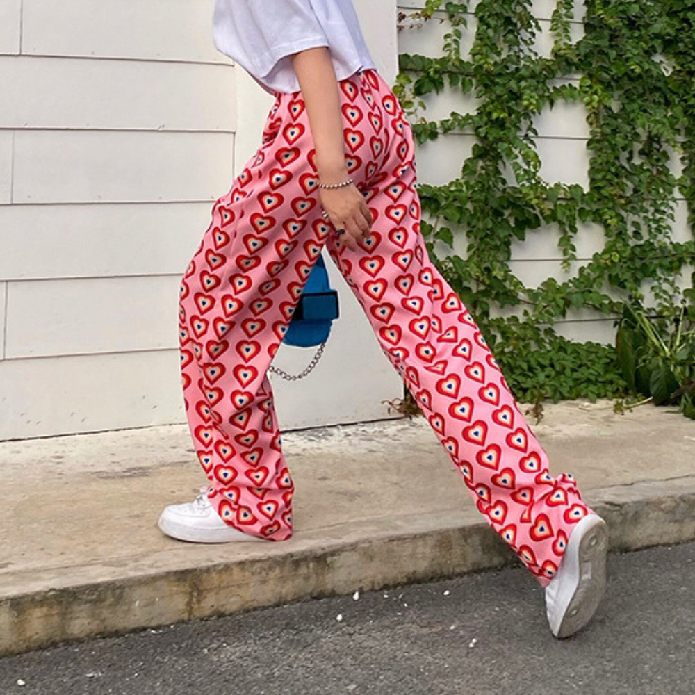 Nadine - Comfortable Lightweight Summer Trousers with Heart Pattern for Women