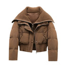 Ladies Short Puffer Winter Jacket Quilted with Ribbed Collar