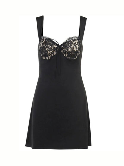 A-Line Mini Dress with Lace & Padded Wide Straps