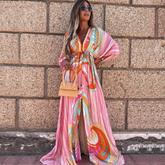 Vestido largo maxi con estampado abstracto