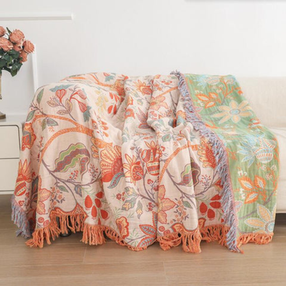 Rustic Floral Tassel Blanket