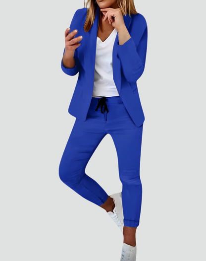 Stylish Two-Piece Blazer Set with Jogger Trousers for Women