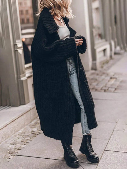 Cárdigan largo de punto oversize con botones y bolsillos para mujer