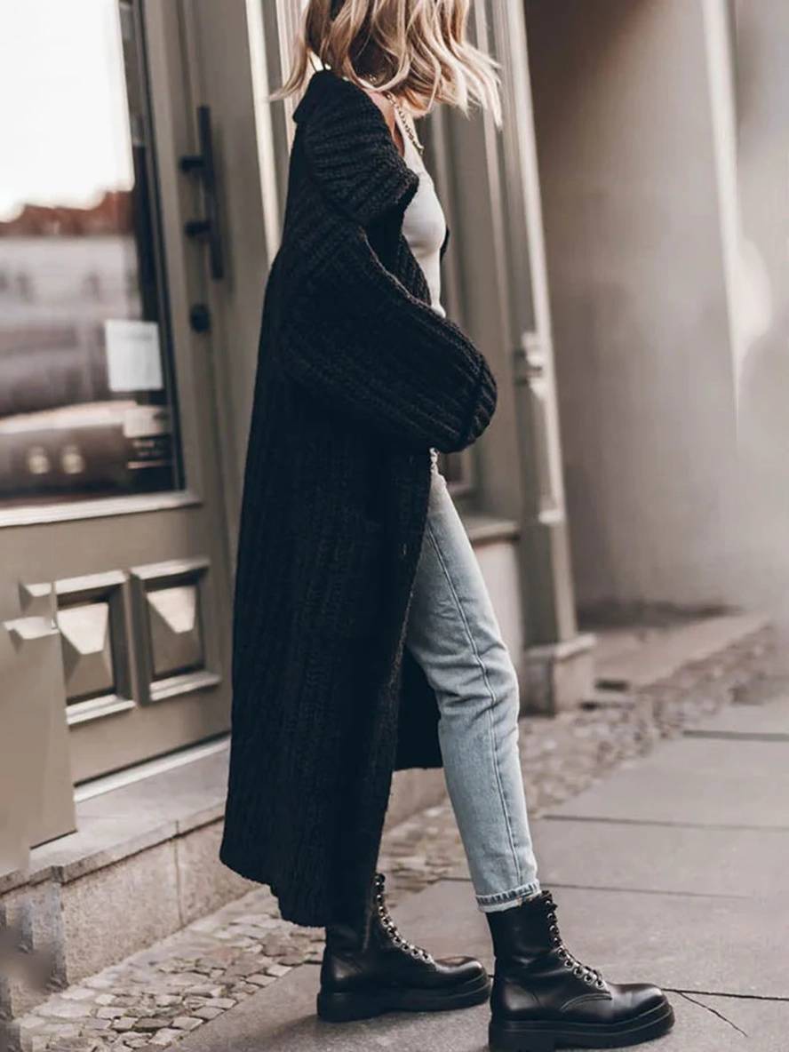 Cárdigan largo de punto oversize con botones y bolsillos para mujer