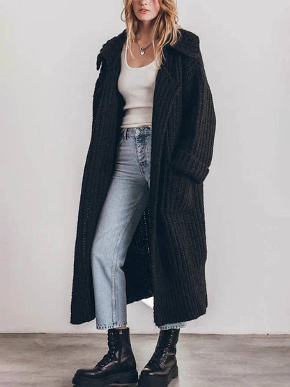 Cárdigan largo de punto oversize con botones y bolsillos para mujer