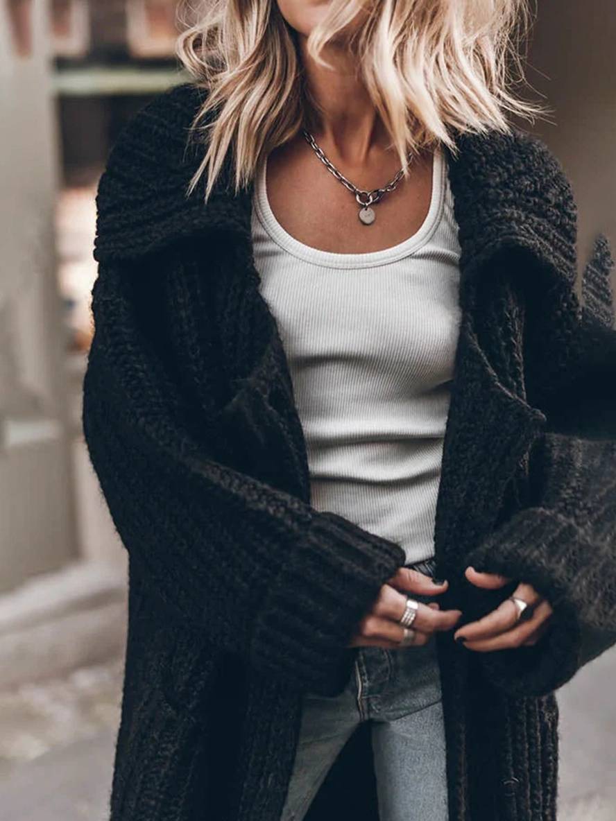 Cárdigan largo de punto oversize con botones y bolsillos para mujer