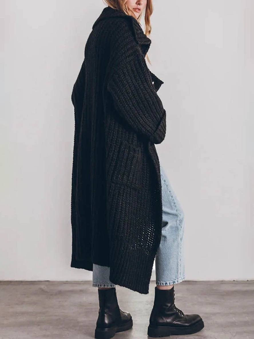 Cárdigan largo de punto oversize con botones y bolsillos para mujer