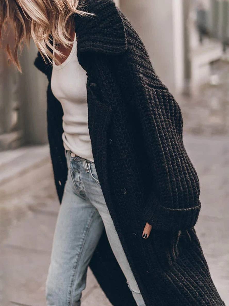 Cárdigan largo de punto oversize con botones y bolsillos para mujer