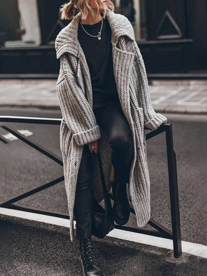 Cárdigan largo de punto oversize con botones y bolsillos para mujer